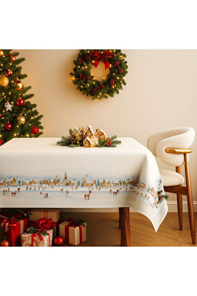 Lenjerii Deosebite Fata de masa Craciun cu peisaj de iarna, bumbac 100% 140x180cm, Joy