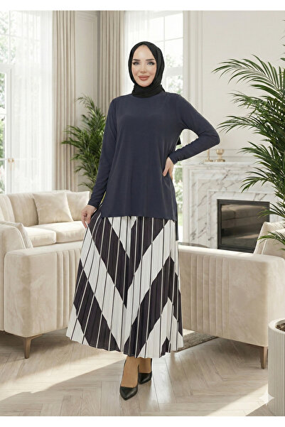 modamira Kadın Füme Antrasit Sandy Büyük Beden 2li Piliseli Etek Bluz Ikili T...