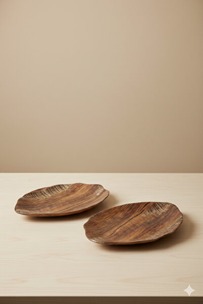 Külsan طقم صحون تقديم ميلامين لون خشبي مكون من قطعتين مقاس 25 سم