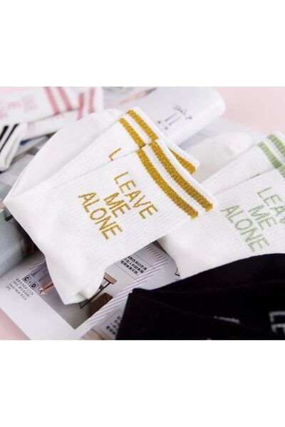 SBA SOCKS 5 أزواج من جوارب التنس القطنية المكتوبة عليها عبارة "Leave Me Alone" باللون الأبيض للجنسين