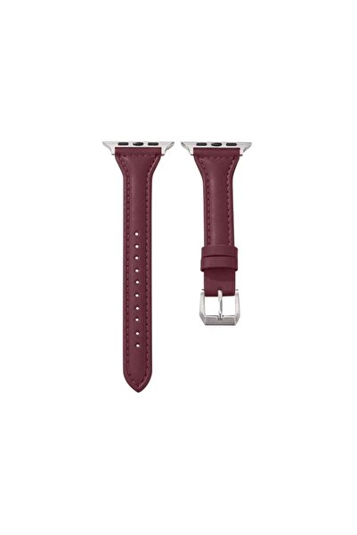 Quse Apple Watch 46/45/44mm & Series 1-3 42mm ile Uyumlu İnce Deri Kordon – M...