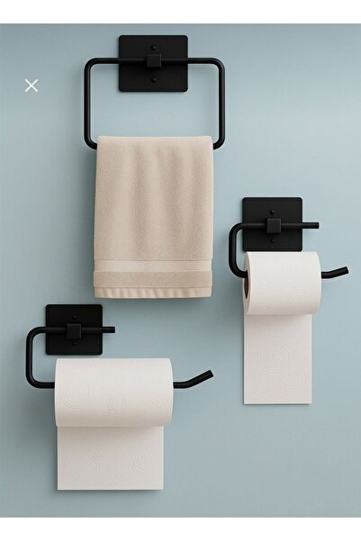 Black Square Towel Rack Roll Towel Rack WC Napkin Holder 3pcs Set