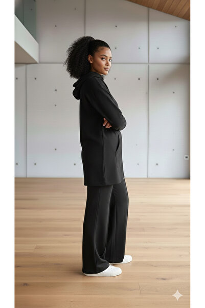 Curly Black Modal Fabric Zippered Suit