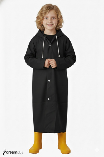 İMEXTECH Pelernă de ploaie rezistentă la vânt cu apă neagră unisex pentru copii