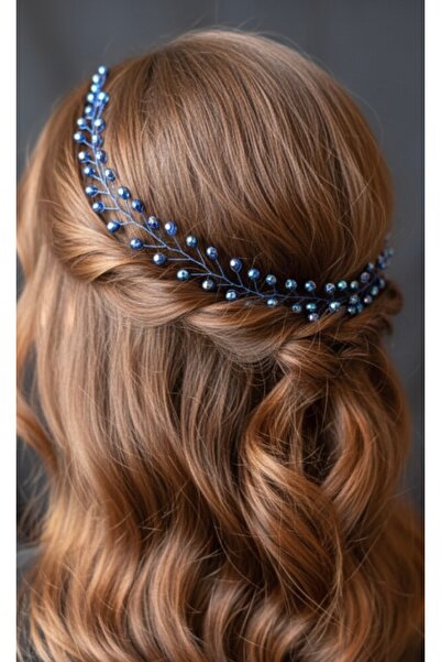 Store Gelin saç ve türban aksesuar özel gün tokası mavi taç el yapımı