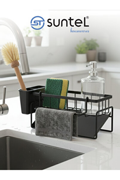 Suntel ,Tezgah Üstü Sıvı Sabunluk Ve Süngerlik Organizer + 2 Gözlü Plastik ha...
