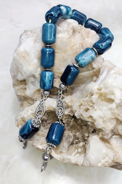 ŞAHBEY TESBİH Squeeze Amber Zaza Prayer Beads / Intense Marbled Coarse Capsule Cut