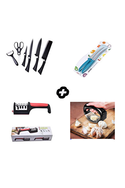 Otto Set of 6 kitchen knives + 3-level sharpener + garlic press + 2 fruit knives