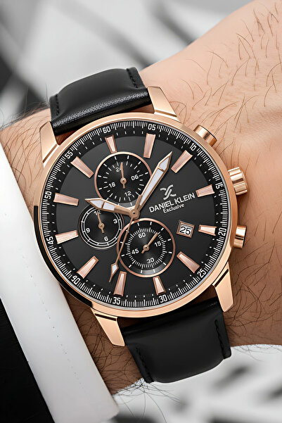 Daniel Klein Exclusive Siyah Deri Kordon Erkek Kol Saati 3 Atm+Bileklik Hediy...
