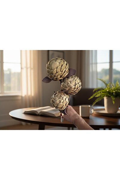 kutmen Lateks El Yapimi Ara Dal 3 Adet Enginar Gold Rengi(YAPAY ÇİÇEK)