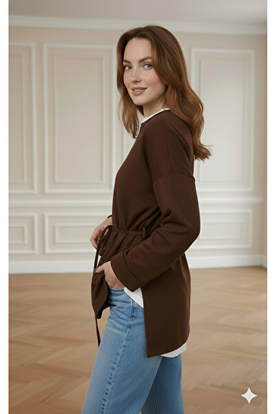 Curly Brown Modal Fabric Tunic with Lace at the Waist