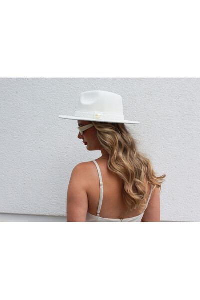 nuit İncili Gelin Şapkası / Nikah şapkası / Gelin aksesuarı / Beyaz Fötr Şapka