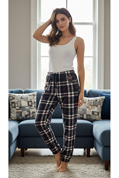 Moda Banuş Πιτζάμες από μαλακό καρό σουέτ υψηλής ποιότητας