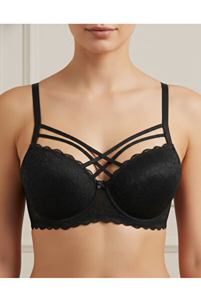 EBRULİ LİNGERİE Silikonlu Desteksiz Dantelli Çapraz Çift İpli Sütyen