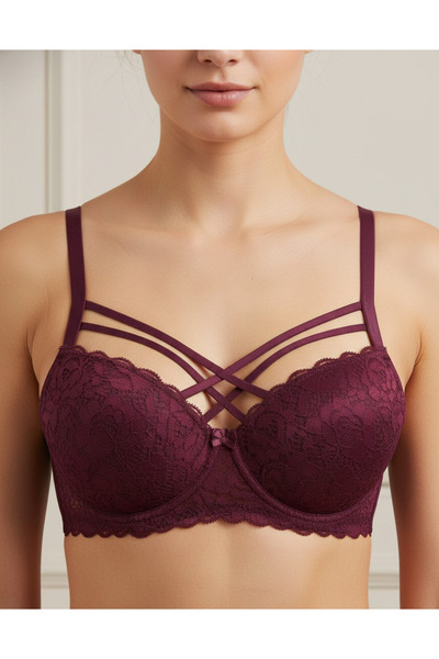 EBRULİ LİNGERİE Silikonlu Desteksiz Dantelli Çapraz Çift İpli Sütyen