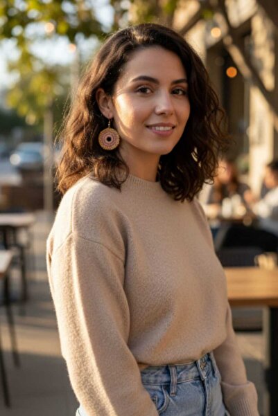 Tokuşka أقراط متدلية شبكية مستديرة باللون الوردي