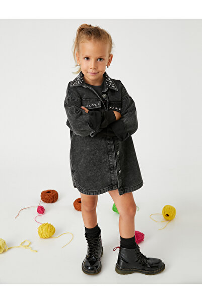 Koton Jeanshemd-Jacke aus bestickter Baumwolle