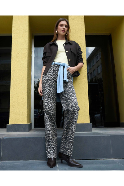 SCL Leopar Desenli Geniş Paça Pantolon