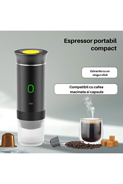 FAMIFY Espressor portabil automat, compatibil cu capsule, cafea măcinată, negru