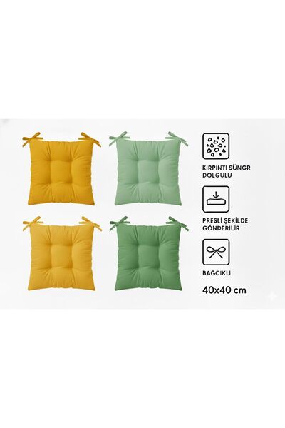 TEZKOTEKSTİL 4'lü Kombin Pofidik Kare Sandalye Minderi 40 X 40 Cm Sarı-Mint