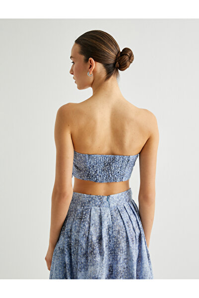 Koton Strapless Floral Patterned Crop Slim Fit Top