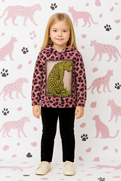 Store Kadife Leopar Kaplanlı Kız Eşofman Takımı