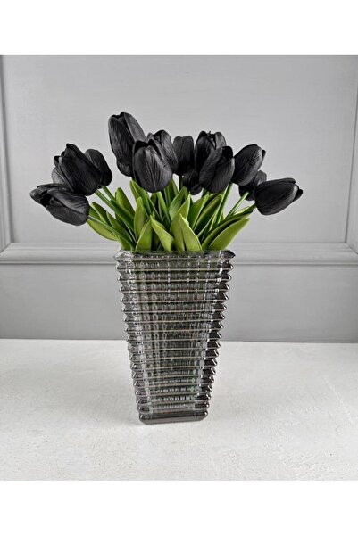 PEKİBU CAM PİRAMİT VAZO FÜME 22x13 CM