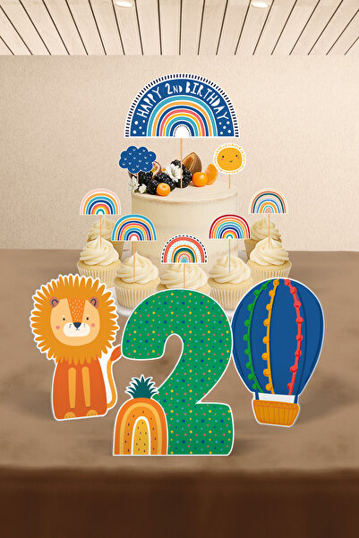 Hey Parti Set de petrecere pentru aniversarea de 2 ani cu tematică curcubeu m...