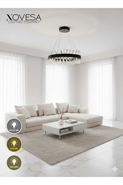 Novesa Çapraz Taşlı Lüx Led Avize Siyah