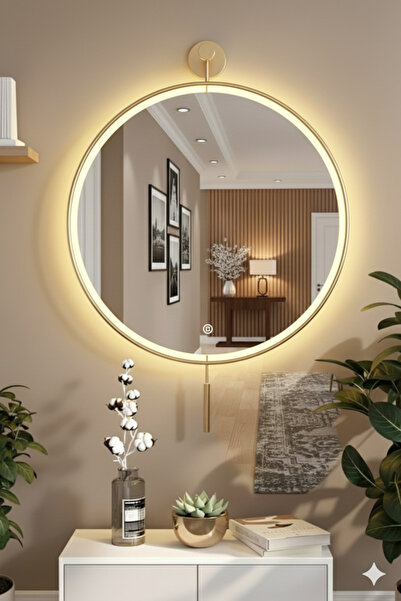 Lamra Dizayn Avaz Gold Ayna Moderm Dekoratif pilli kablosuz ayna