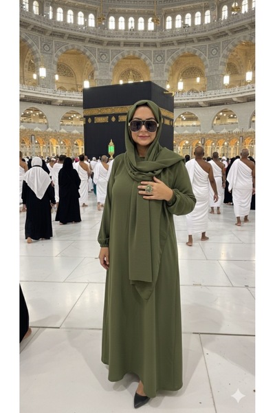 Vivezza Φόρεμα Umrah με μοντέλο İnci, σάλι και δώρο Zikirmatik