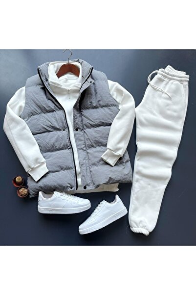 giyimadam16 Inflatable Vest and Oversized 3 Thread Half Zipper Collar Thick F...