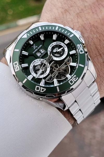 Daniel Klein Kadranı Yeşil Kordonu Gri Renk Ayarlanabilir Kordonlu Otomatik T...