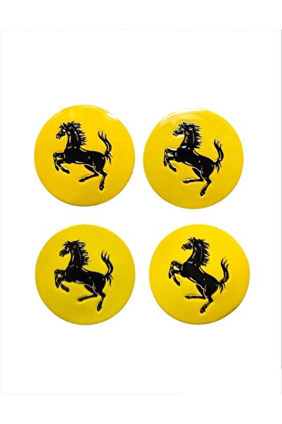 CMS OTO AKSESUAR Ferrarı Uyumlu Sarı Jant Göbeği Göbek Arması Sticker 4'lü Set 60mm