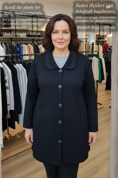 Laden Knitwear Medium Thickness Steel Knit Plus Size Cap Long Cardigan Black Mother Cardigan