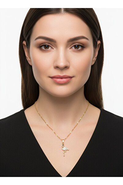 luveay jewelry Sınır Sayıda Özel Tasarım Kristal Taşlı Flamingo Figürlü Altın...