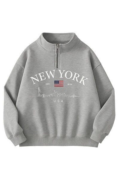 MARKATEM Dikyakai 3Iplik Cotton Front Printed I Newyork Sweatshirt