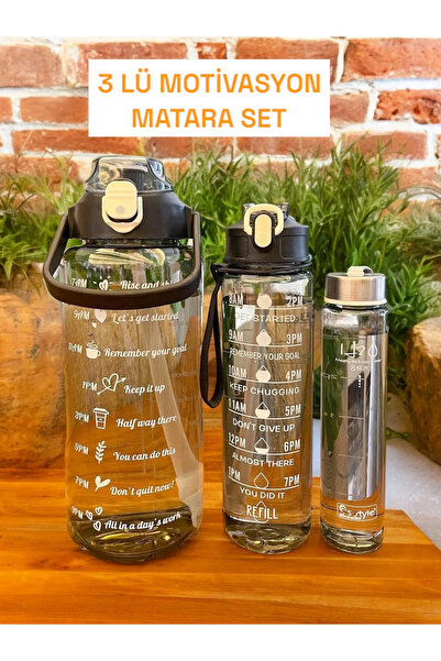 Ercazzo 3'lü Şeffaf Su Matarası Su Şişesi Taşınabilir Matara Suluk Seti