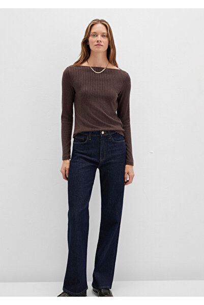 Mavi Langärmliges, braunes T-Shirt mit großem Ausschnitt, schmale Passform / Slim Fit 1613596-88067