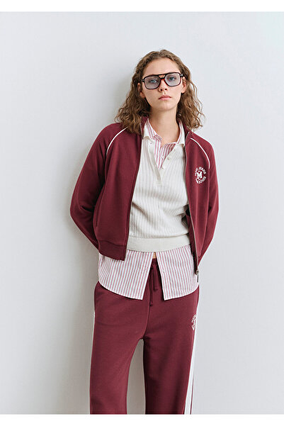 Mavi Burgundy Sweatshirt with Piping Detail and Zipper 1S10365-70393