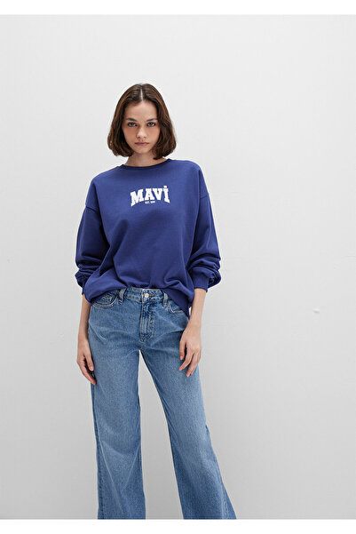 Mavi Logo nyomott sötétkék pulóver 1S10372-70498