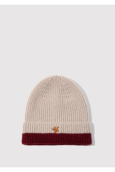 Mavi Beige Baskenmütze mit Eichhörnchen-Stickerei 1913609-34523