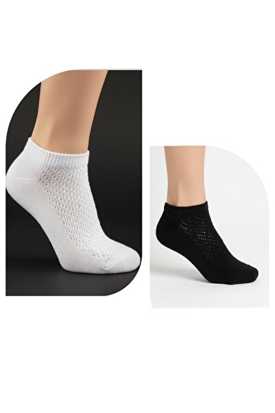 Pierre Lines 2 çift siyah-beyaz renk Merserize delikli sneaker patik çorap