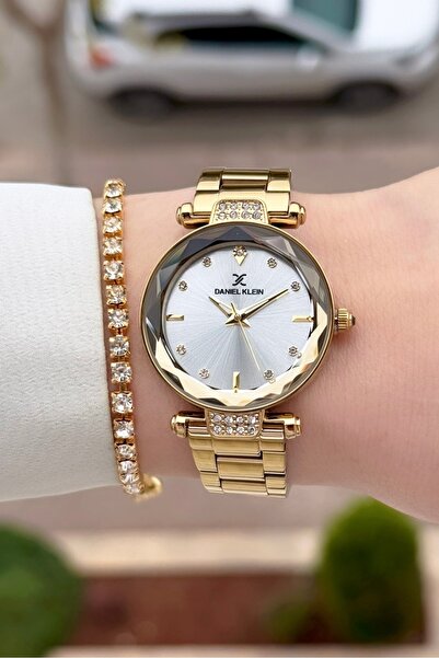 Daniel Klein Gold Renk 2 Yıl Garantili Kesme Camlı Kadın Kol Saati Ve Bileklik