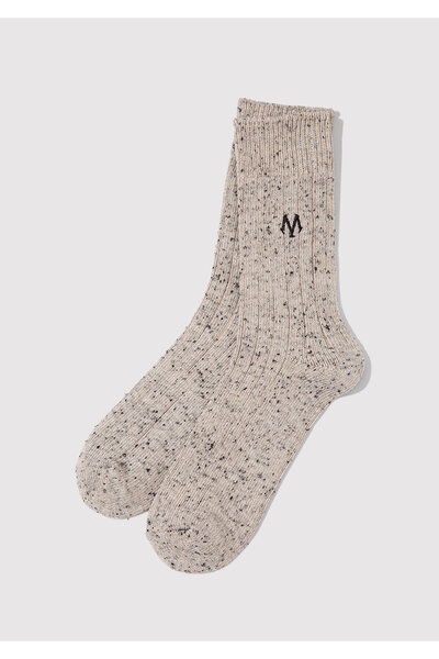 Mavi M Logo Embroidered Ecru Boot Socks 0911615-70007
