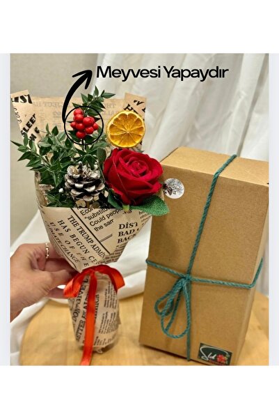 Çiçek Canlı Kokina & Kadife Yapay Gül (KUTULU Mini Buket)