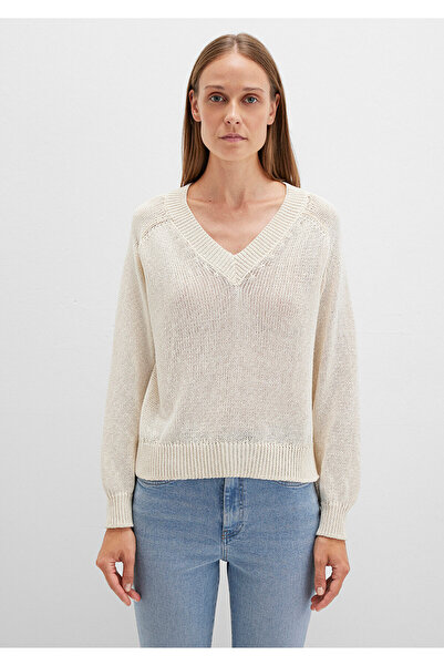 Mavi Ecru dünner Strickpullover mit Rundhalsausschnitt, lockere Passform / bequemer Schnitt 1710696-70068