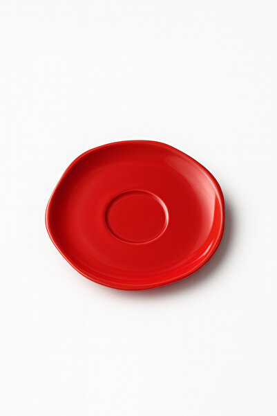 Çağ Seramik Kırmızı Dalgalı Kenarlı 16 cm Kupalarımıza Uygun Tabak – El Yapım...