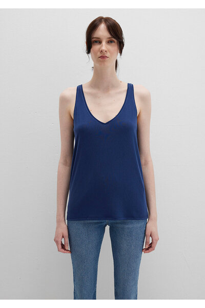 Mavi Tencel TM Marineblaues Modal-Unterhemd mit Spitzendetail, schmale Passform / eng anliegend 1613215-70491