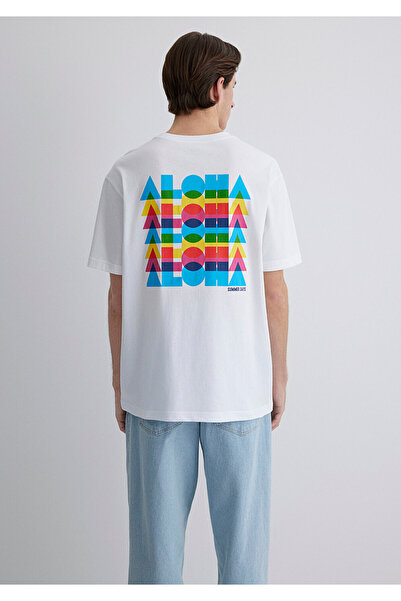 Mavi Aloha Printed White T-Shirt Loose Fit / Loose Relaxed Fit 0612612-620